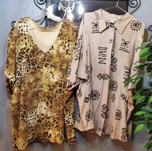 2 Plus Size Bundle/ VTG Ivy Rose Art Buttons Down Shirt Top Animal Print Blouse - Picture 4 of 9